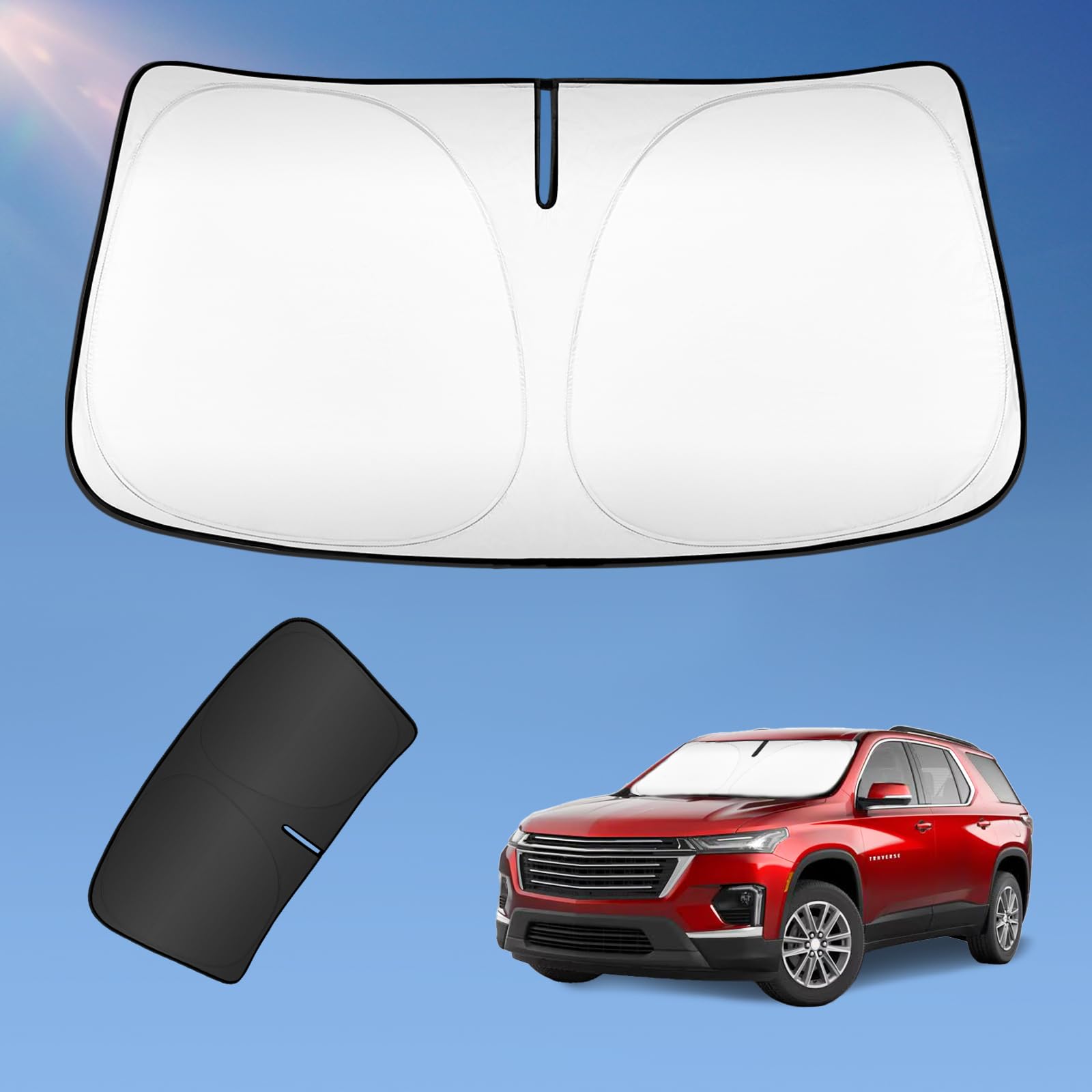 Sun Shade Sunshade For Chevrolet Traverse 2018-2024 2025 Windshield Cover, 2-Layers Sun Shield 240T Silver Sun Visor For Chevry