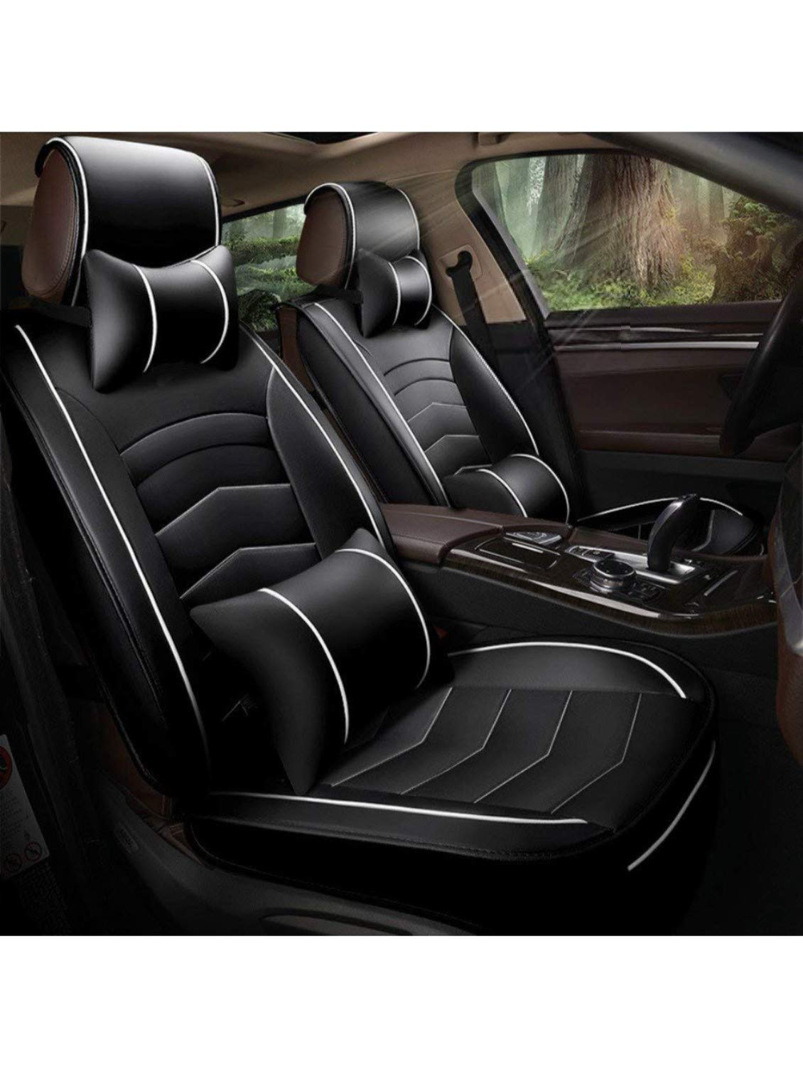 Hi Art Leatherette Custom Fit Front and Rear Car Seat Covers Compatible with Hyundai Verna Fluidic (20112016), (Black  White)