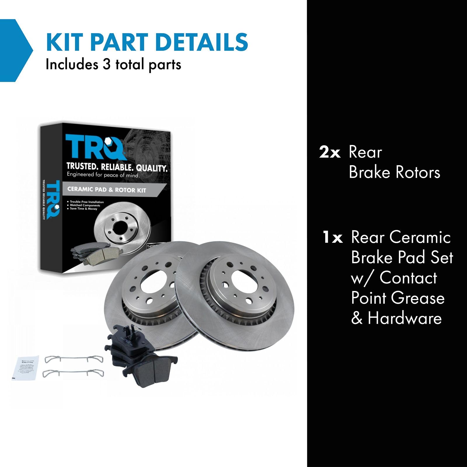 TRQ Rear Brake Pad & Rotor Kit Brake Pads Brake Rotor Ceramic Compatible with 2003-2014 Volvo XC90
