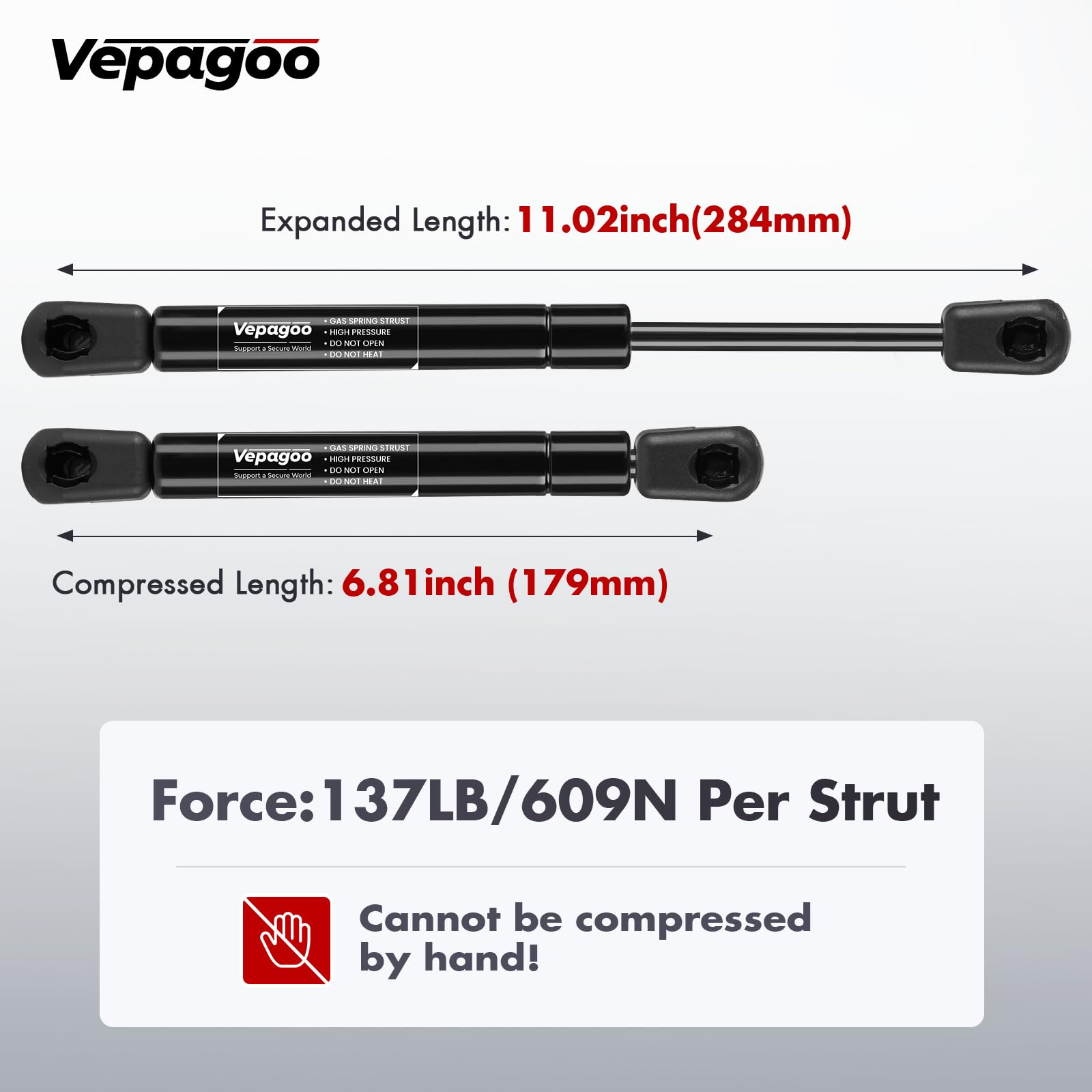 Vepagoo 11 inch 137Lb/609N Gas Strut Shock for Truck Tool Box Lid, Weatherguard Toolbox Lift Support Camper Topper Window Cadet