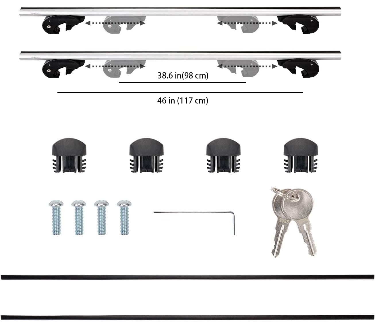 Amazon Basics Cross Rail Roof Rack, 52 in, Aluminum, Fits up to 46" Spans, Black/Silver, Pack of 2, Model DS-RB-004-1