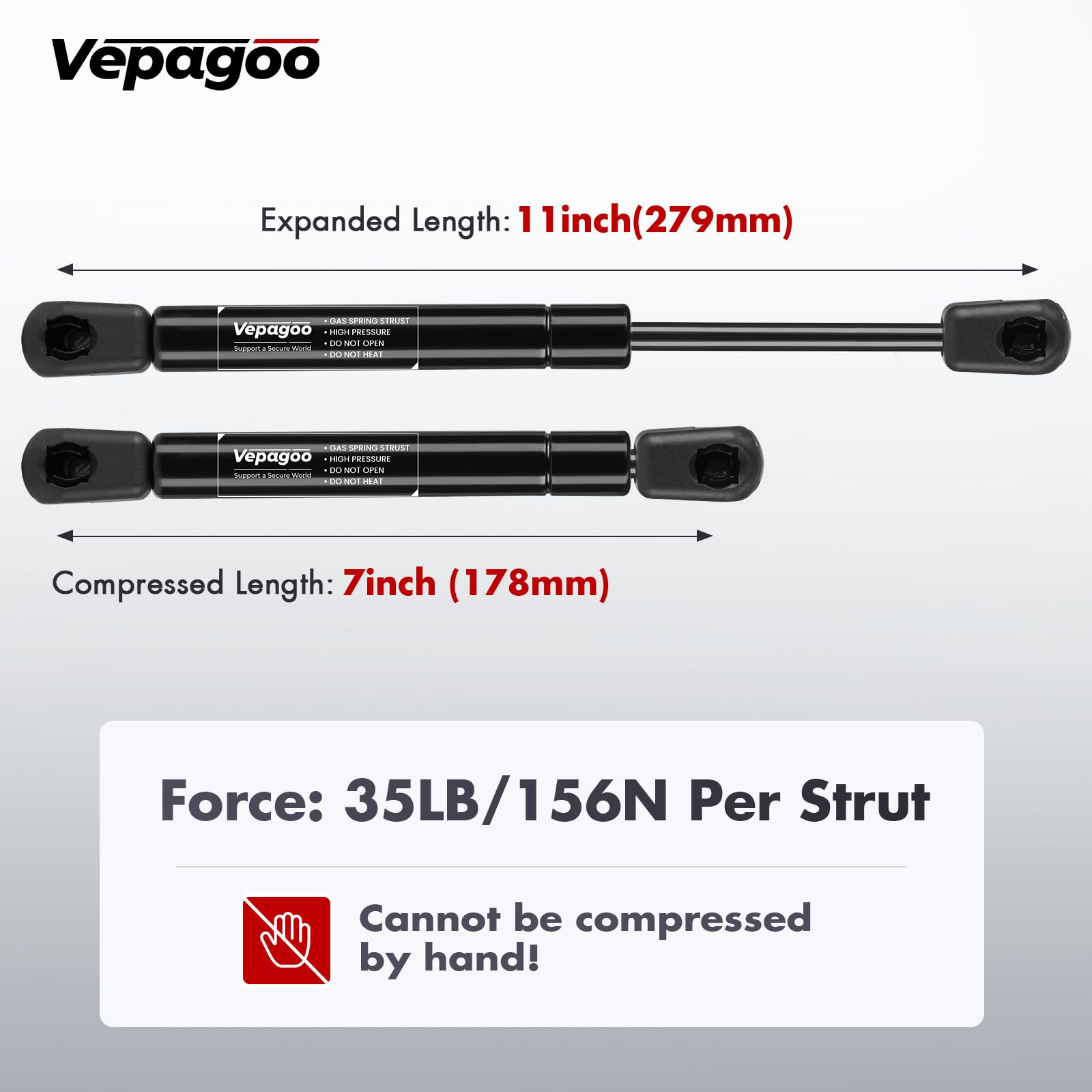 Vepagoo 11 inch 35Lb/156N Gas Strut Shock for Truck Tool Box Lid, Weatherguard Toolbox Lift Support Camper Topper Window Cadet D