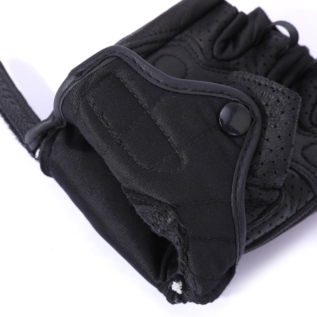 Harssidanzar Men's Motorcycle Gloves Leather Perforated Motorbike Riding Driving Gloves CM044US, Black, Size Medium