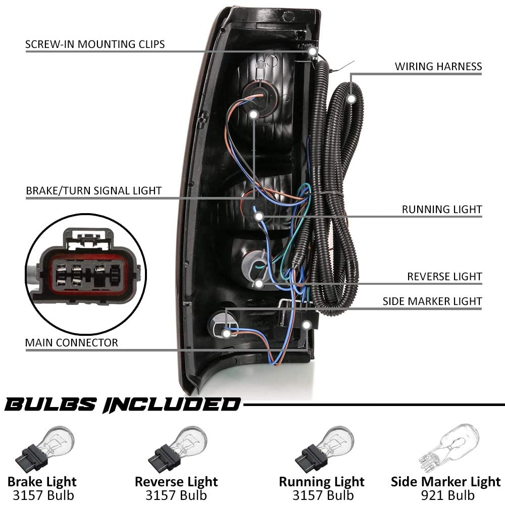 Epic Lighting Amxoe Style Replacement Rear Brake Tail Light W/Harness & Bulbs Compatible With Chevrolet 04-06 Silverado 1500 250