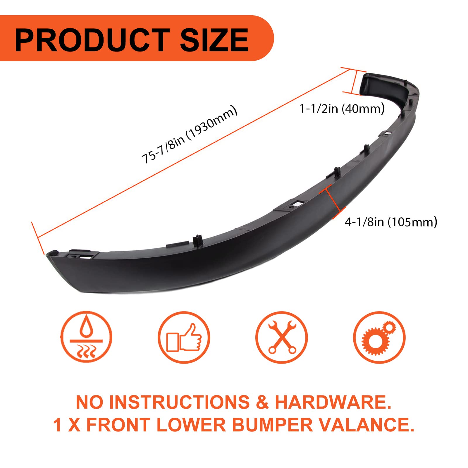 ECOTRIC Front Lower Bumper Valance Air Deflector, Black Plastic, Compatible with 2002-2008 Dodge Ram 1500 & 2003-2009 Ram 2500/