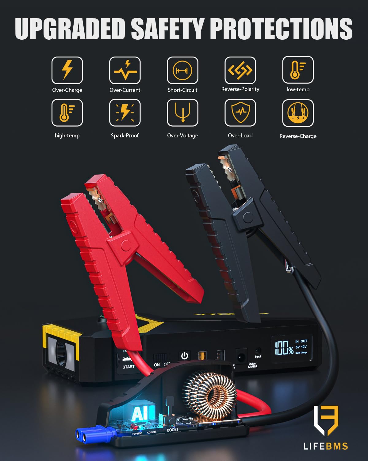 VTOMAN V8 Jump Starter - 2000A Peak, 12V Lithium Battery Booster for Up to 8L Gas & 6L Diesel Engines, Portable, Yellow