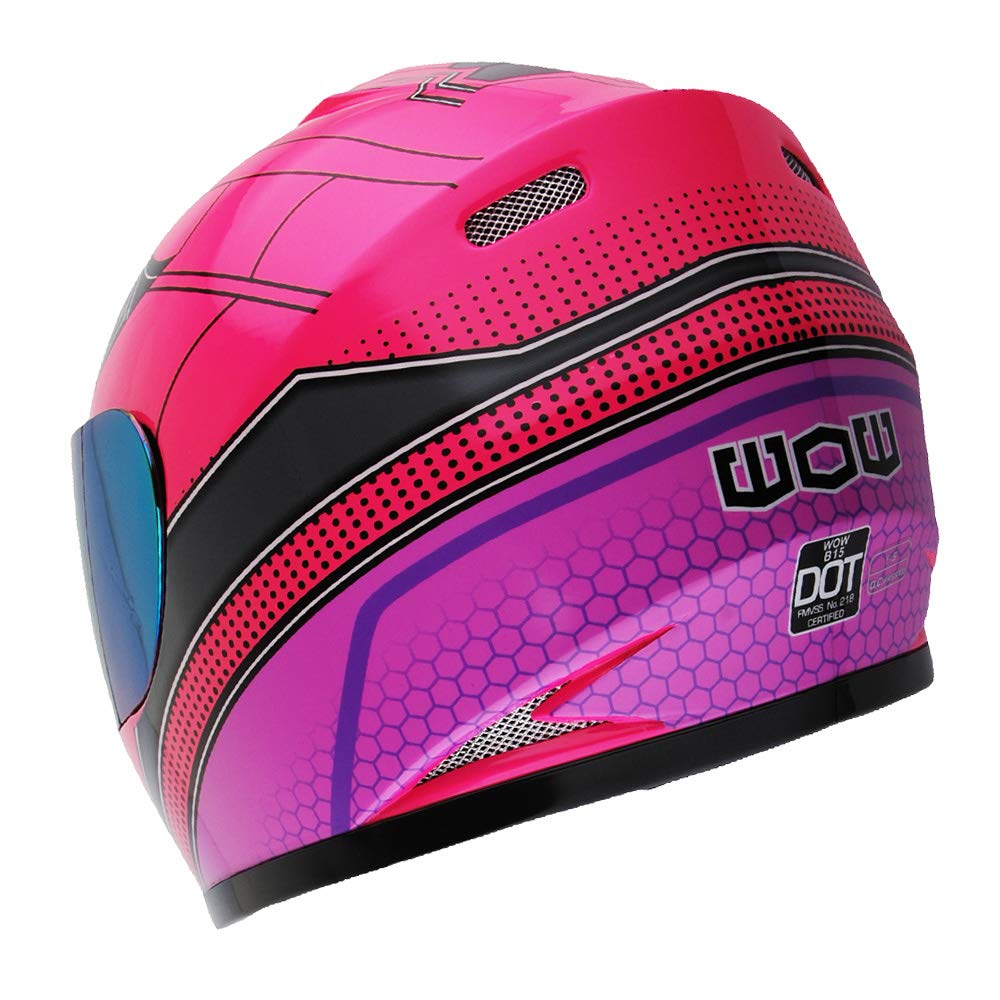 Wow Youth Motorcycle Full Face Helmet Street Bike Bmx Mx Kids Spider Pink + Mx Skeleton Glove Bundle