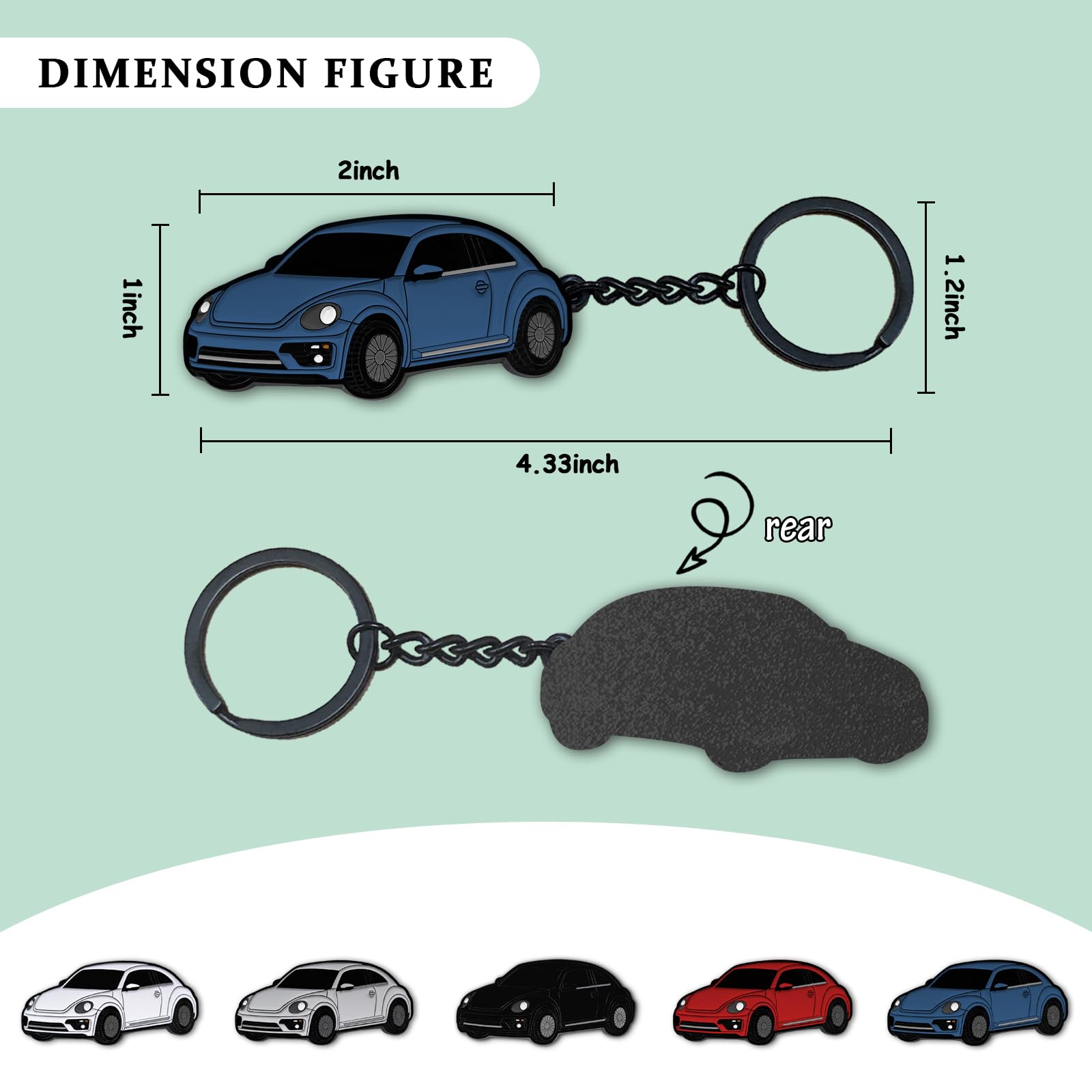 glahorse Metal Keychain for Volkswagen New Beetle 2005-2022, Blue, 5*2.5 inches