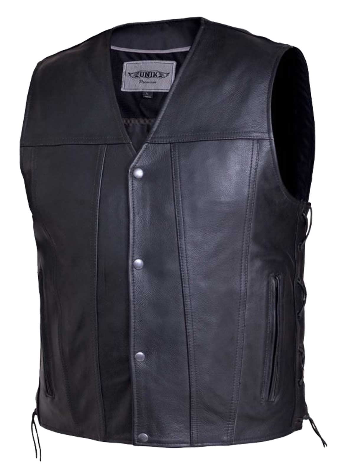 Men'S Premium Leather Motorcycle Vest,Black,Size - Large