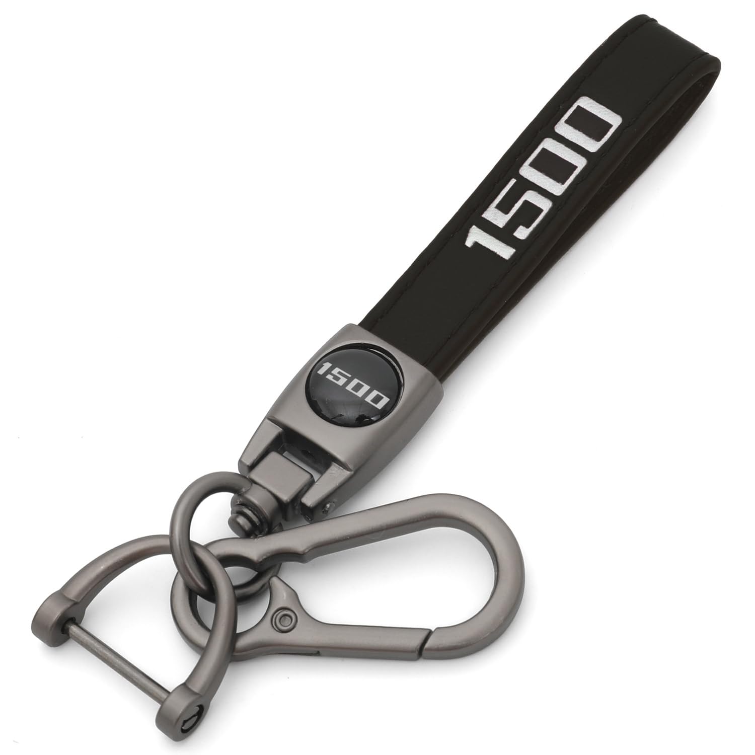 LINOAH Key Chain for Ram 1500 Leather Car Keychain, Compatiable With Dodge Ram 1500 Accessories, Black Key Chain with 360 Degree