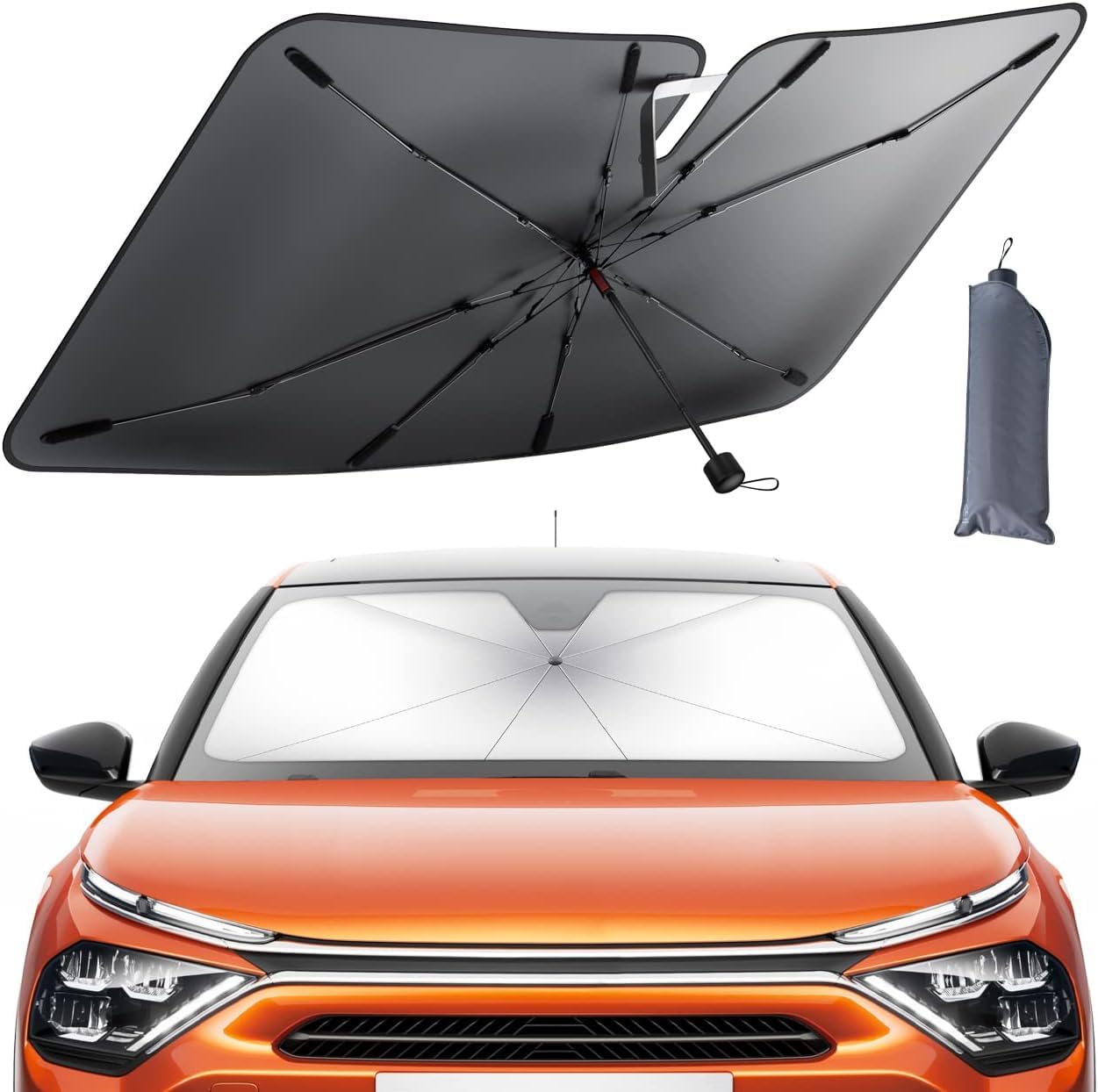 OTO2EYE Car Windshield Sun Shade Umbrella, Foldable Car Front Window Sunshade, Block UV Rays & Sun Heat Insulation,Windshield Su