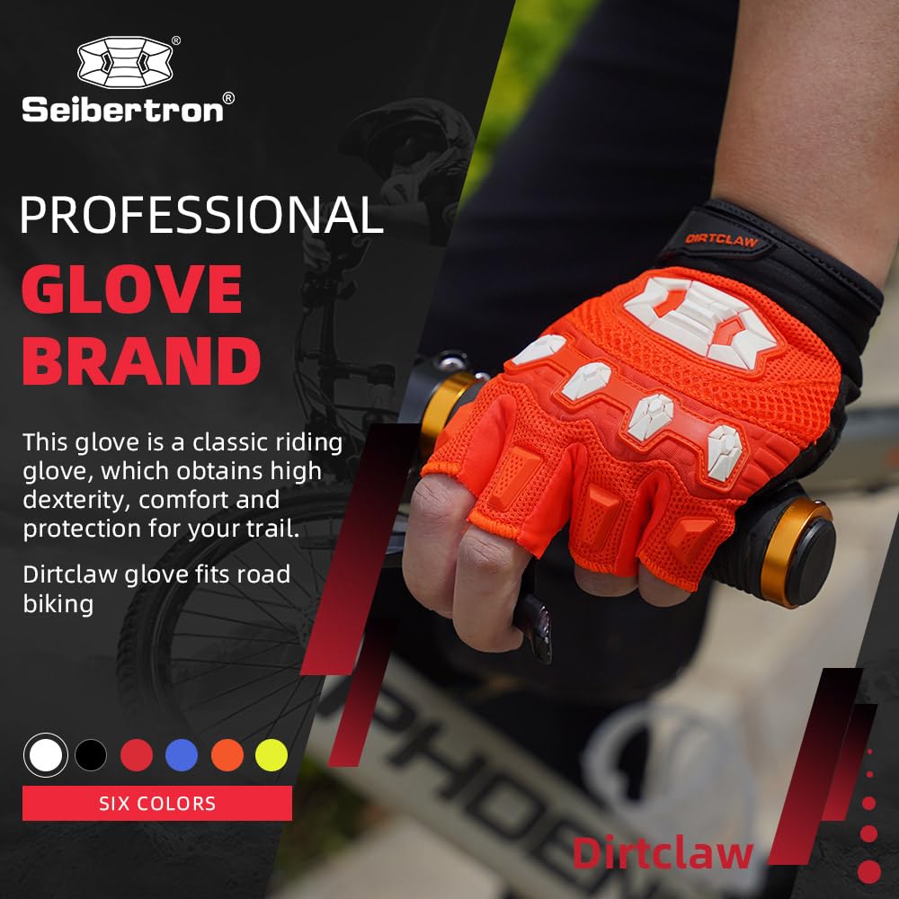 Seibertron Dirtclaw Gloves - Motorcycle Motocross Sports Gloves For Ultimate Grip And Protection Fluo Orange S