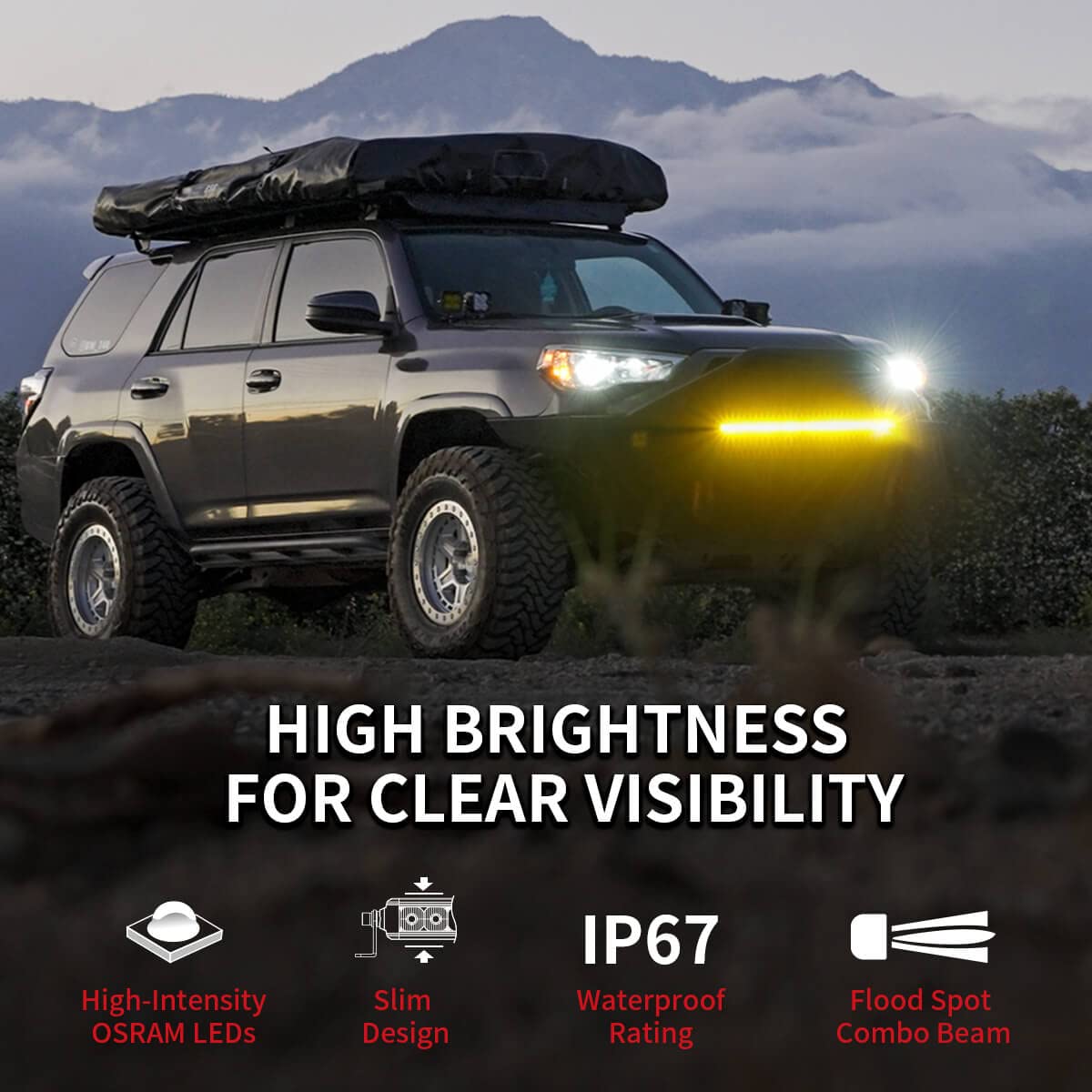 LASFIT 22" Amber LED Light Bar - Spot Flood Combo Beam, IP67 Waterproof, Model LW22CBSTA for Truck, SUV, ATV, UTV