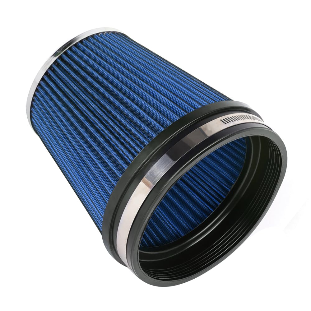 MUGE RACING 6'' 152 mm High Flow Inlet Air Filter, Air Intake Cone Filter Replacement Performance Washable Clamp-On Dry, 6'' Tal