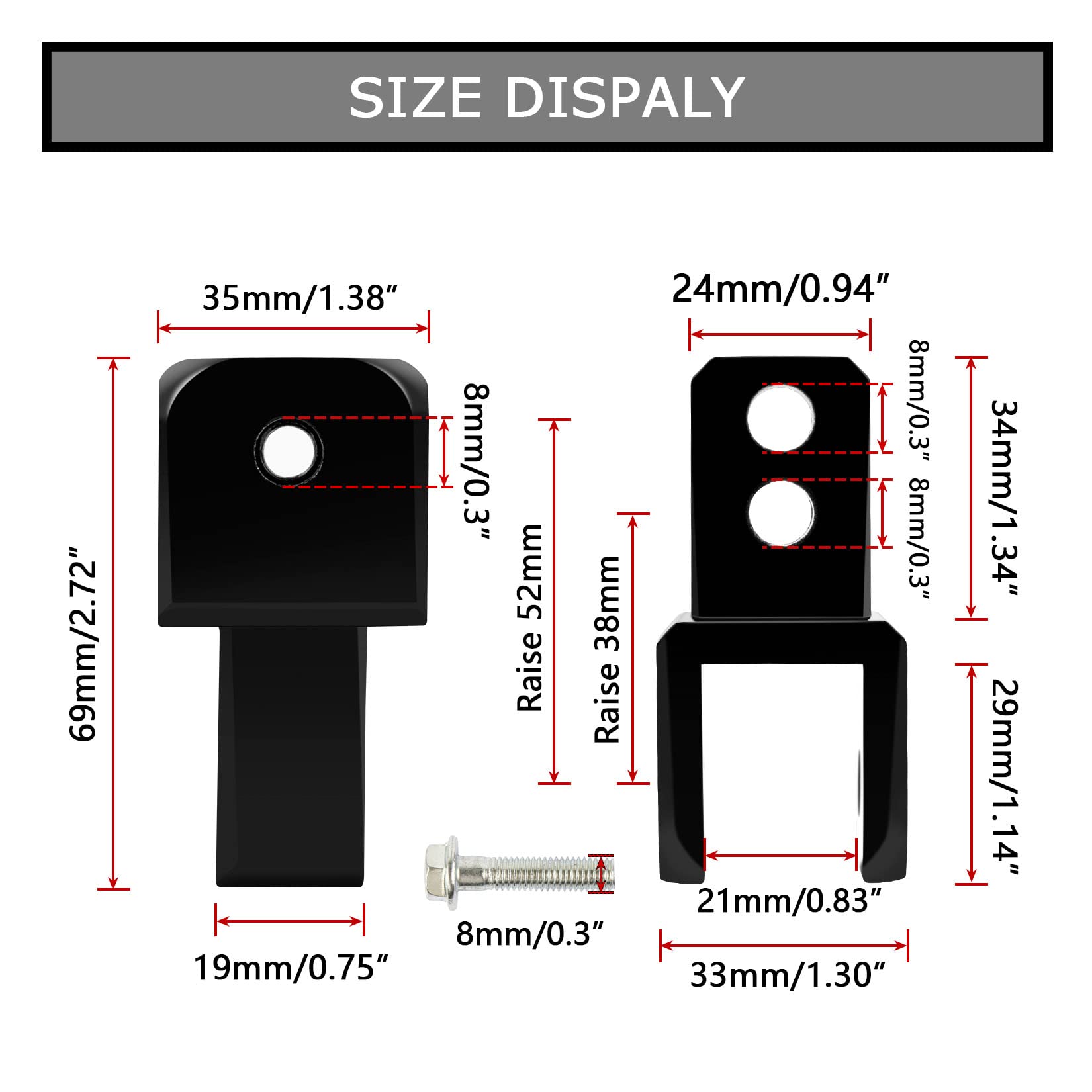 psler M8 Motorcycle Shock Extender Adapter - Black Aluminum Alloy Riser with High Damping Device, Thicken Pad and Screws