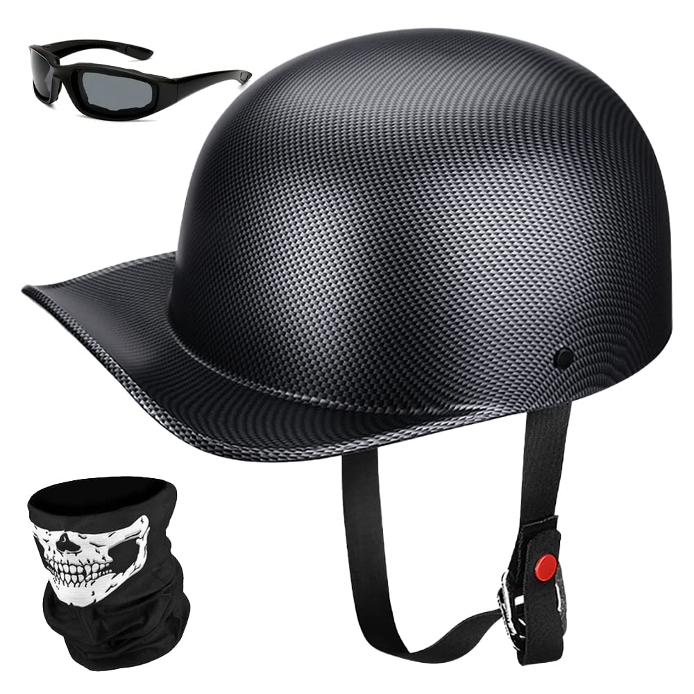 Yesmotor Baseball Motorcycle Helmet Half Cap For Bike Cruiser Chopper Moped Scooter- Dot Approved (Carbon Fiber, Xl)