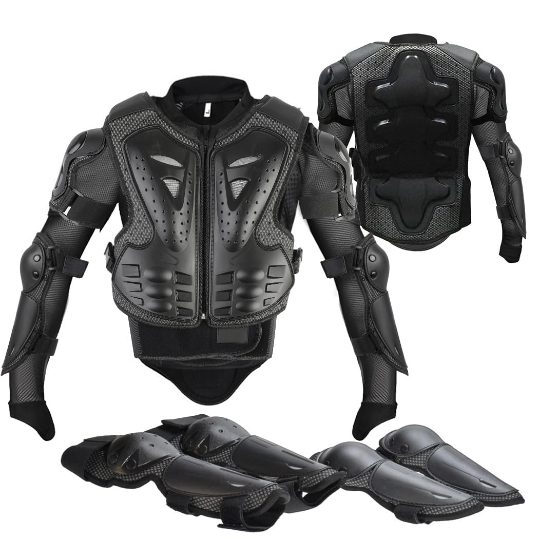 Youth Dirt Bike Gear, Justdolife 5 Pcs Motorcycle Armbor Protection Jacket, Kids Motorcycle Armor With Knee Pads Elbow Pads Ches