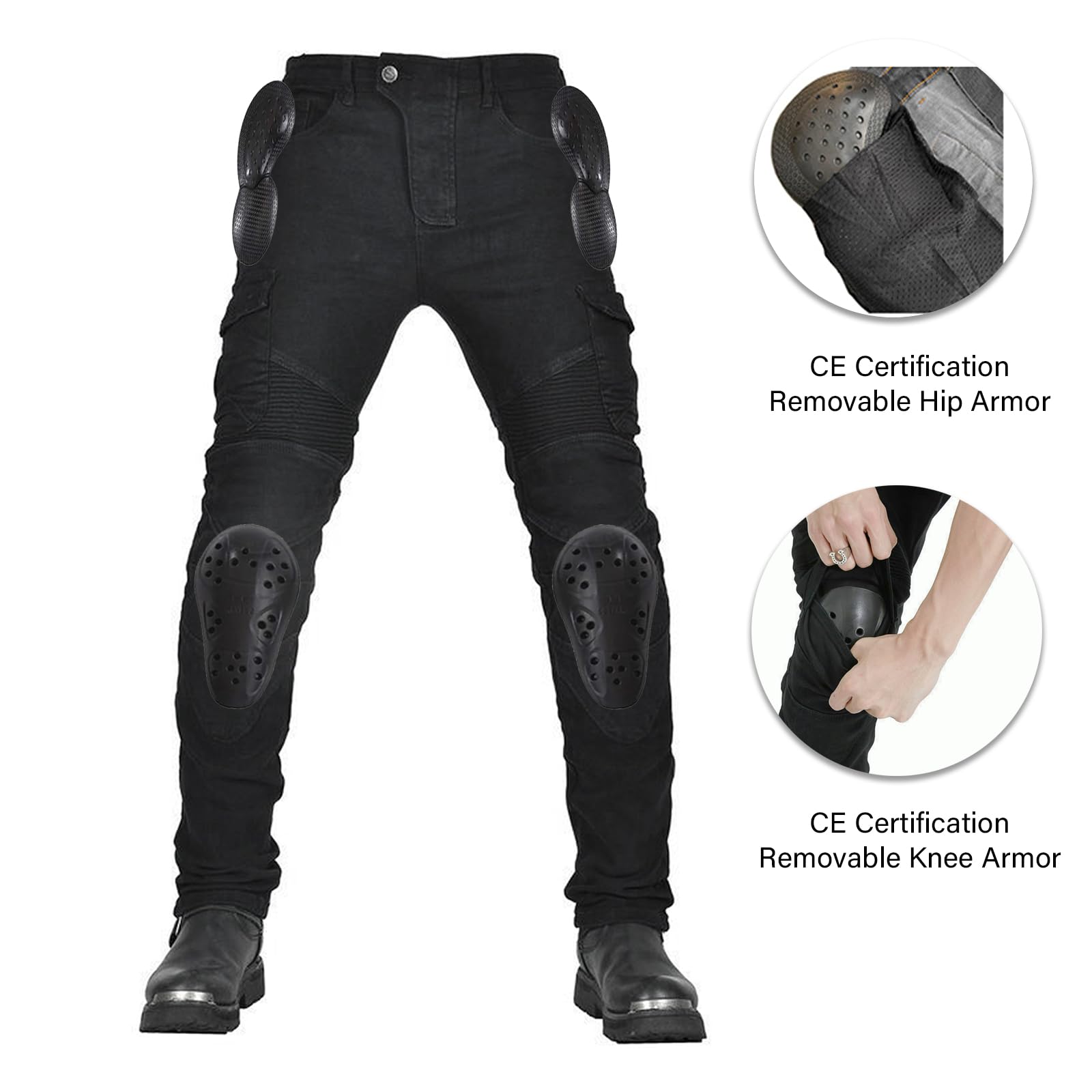 LOMENG Motorcycle Pants Jeans Black Motorbike Riding Pants CE Removable Armored for Men EU30, Black1
