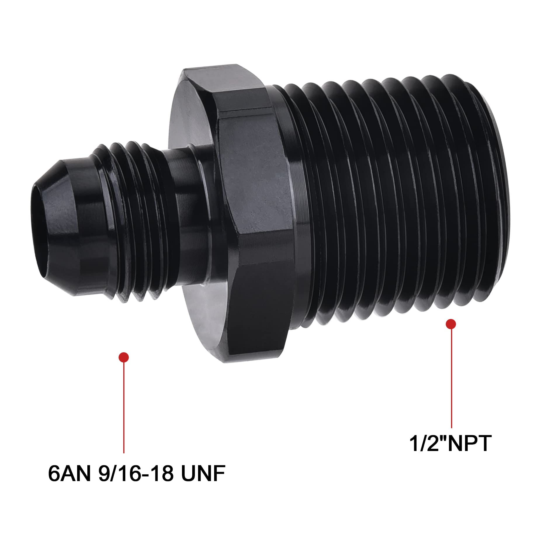 Evil Energy 6An Male Flare To 1/2'' Npt Pipe Fitting Adapter Aluminum Straight Black