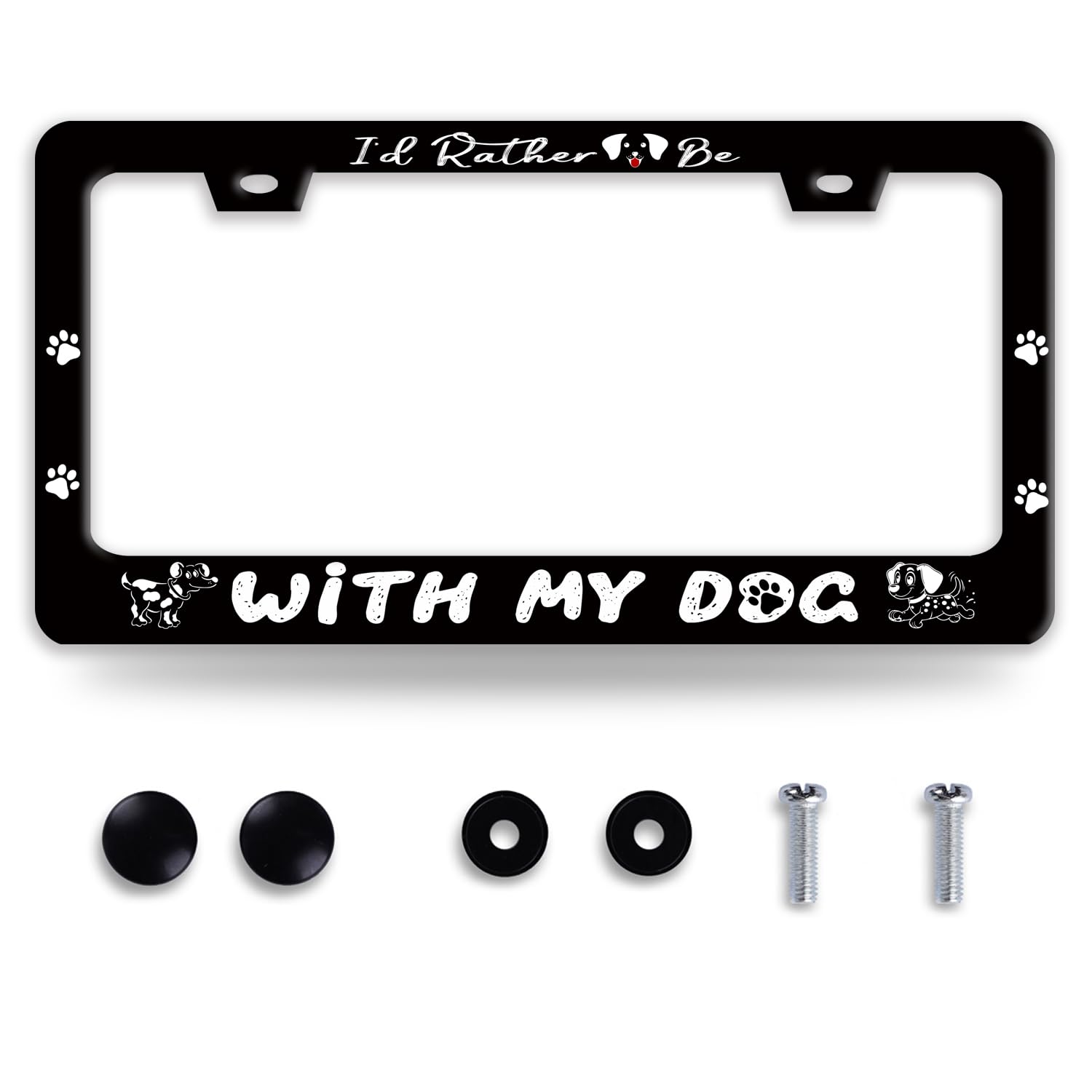 Id Rather Be with My Dog License Plate Frame Pet License Plate Holder Funny Stainless Steel Accessories Cars Decor with 2 Holes
