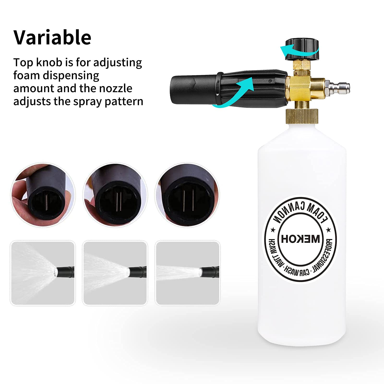 Mekoh 1 Liter Adjustable Foam Cannon Snow Foam Lance With 1/4'' Quick Connector 5 Pressure Washer Nozzles For Car Detailing Clea