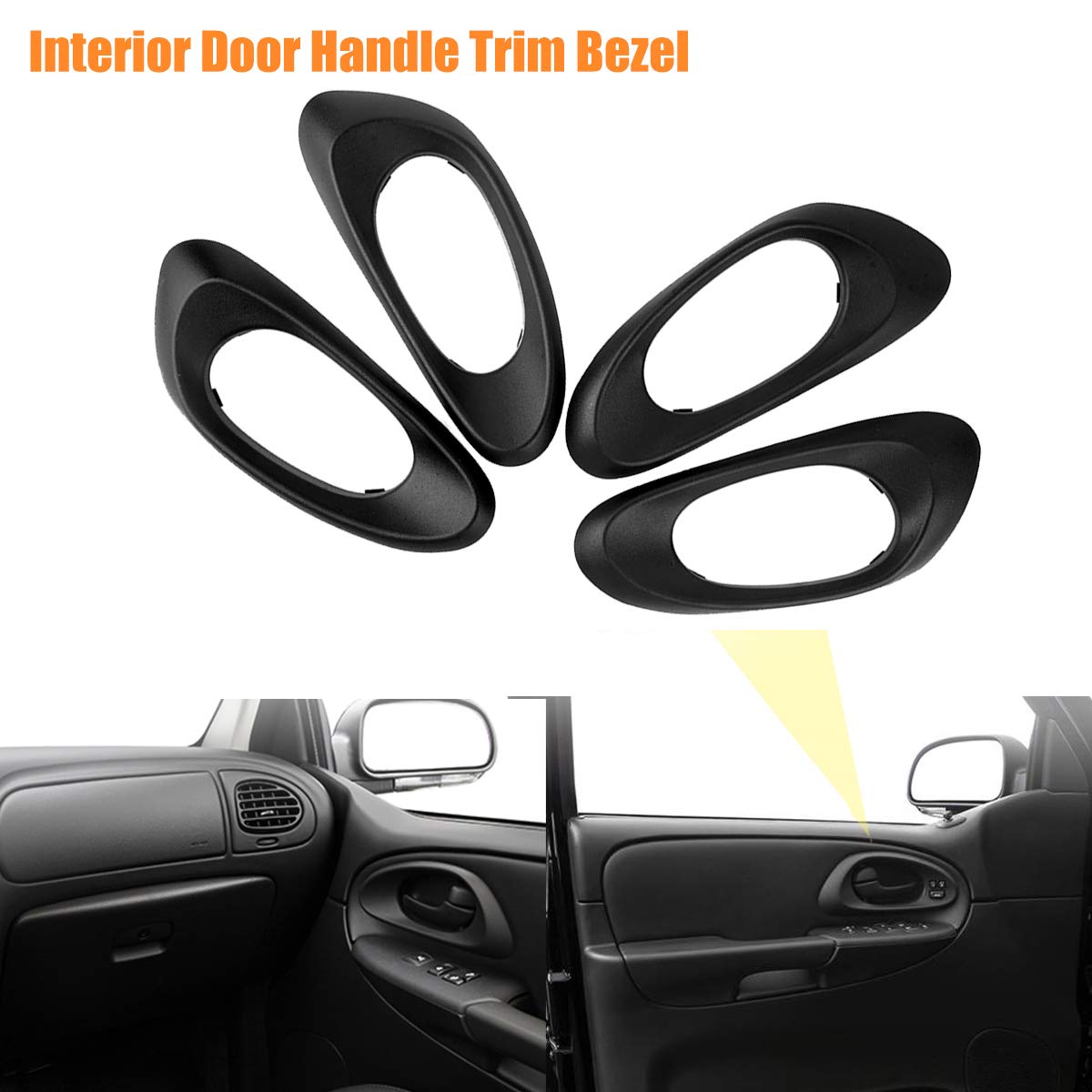 Npauto Interior Door Handle Trim Bezels Replacement For Chevy Trailblazer Ext 2002 2003 2004 2005 2006 2007 2008 2009, Inside Front & Rear Left Driver Right Passenger Side, Black, Kit Of 4