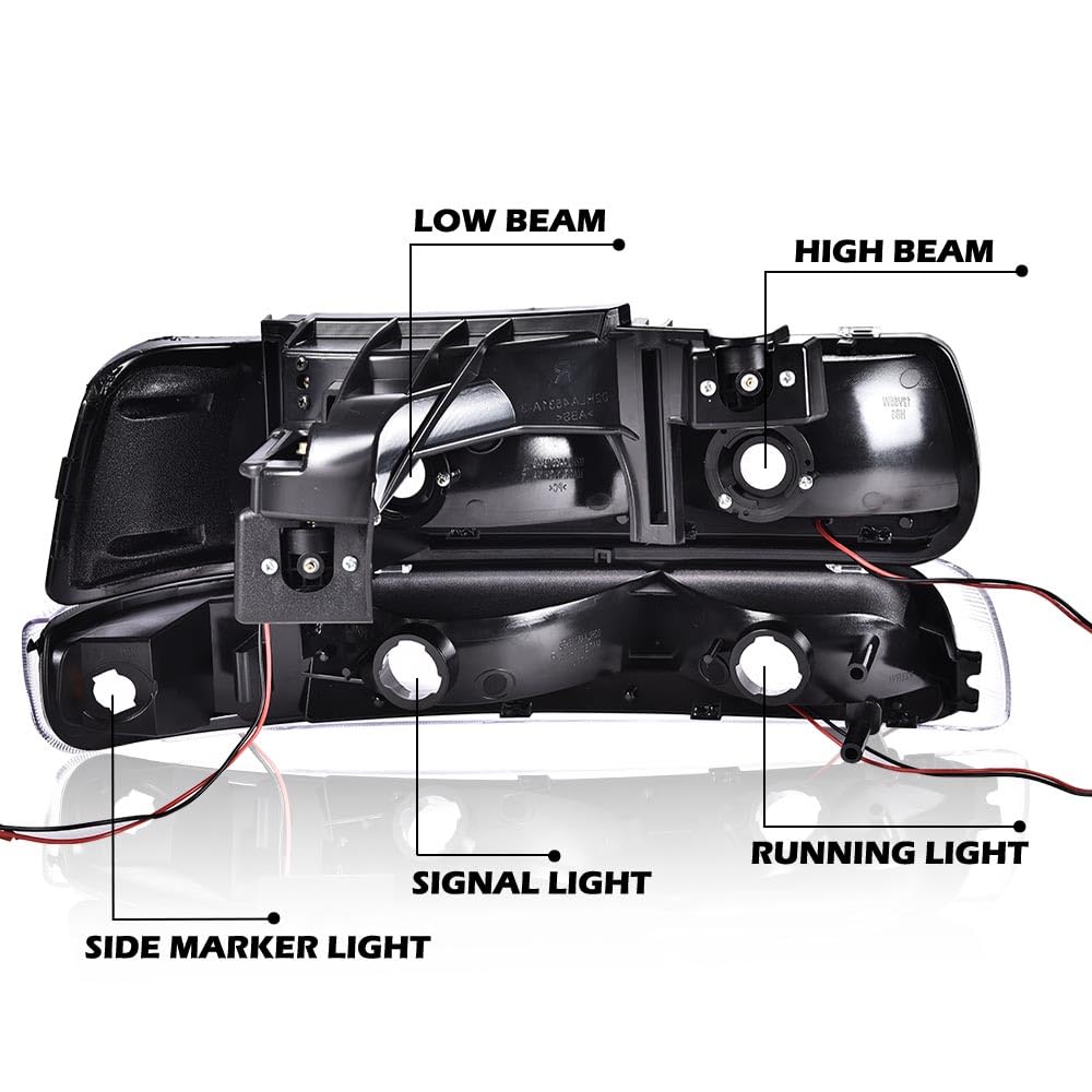 Cheda Led Drl Headlights Assembly Compatible With 1999-2002 Chevy Silverado/Fit 2000-2006 Suburban Tahoe Clear Lens Chrome Housi