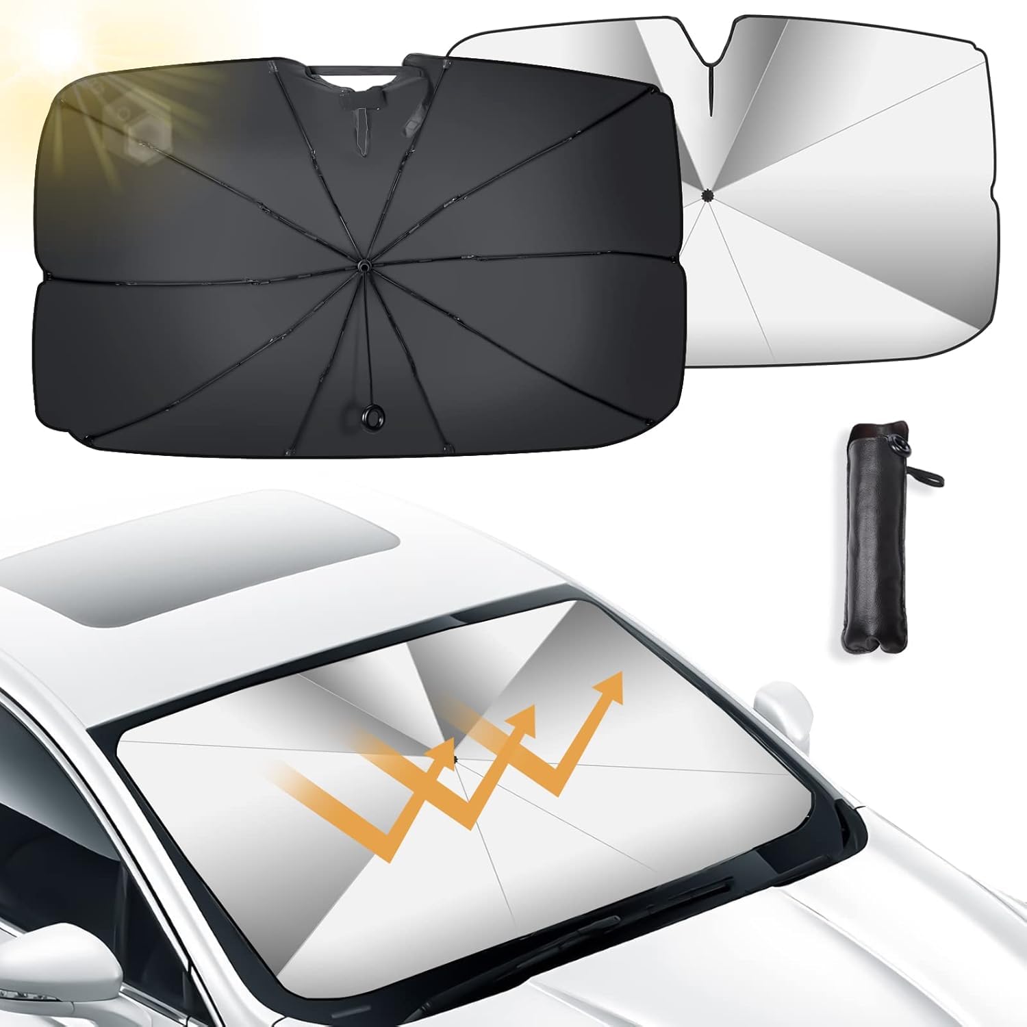 Kresal Windshield Sunshade Umbrella, Car Sun Shade Umbrella, Folding Heat Protection Auto Sun Shield Cover, Windscreen Shade, Ca