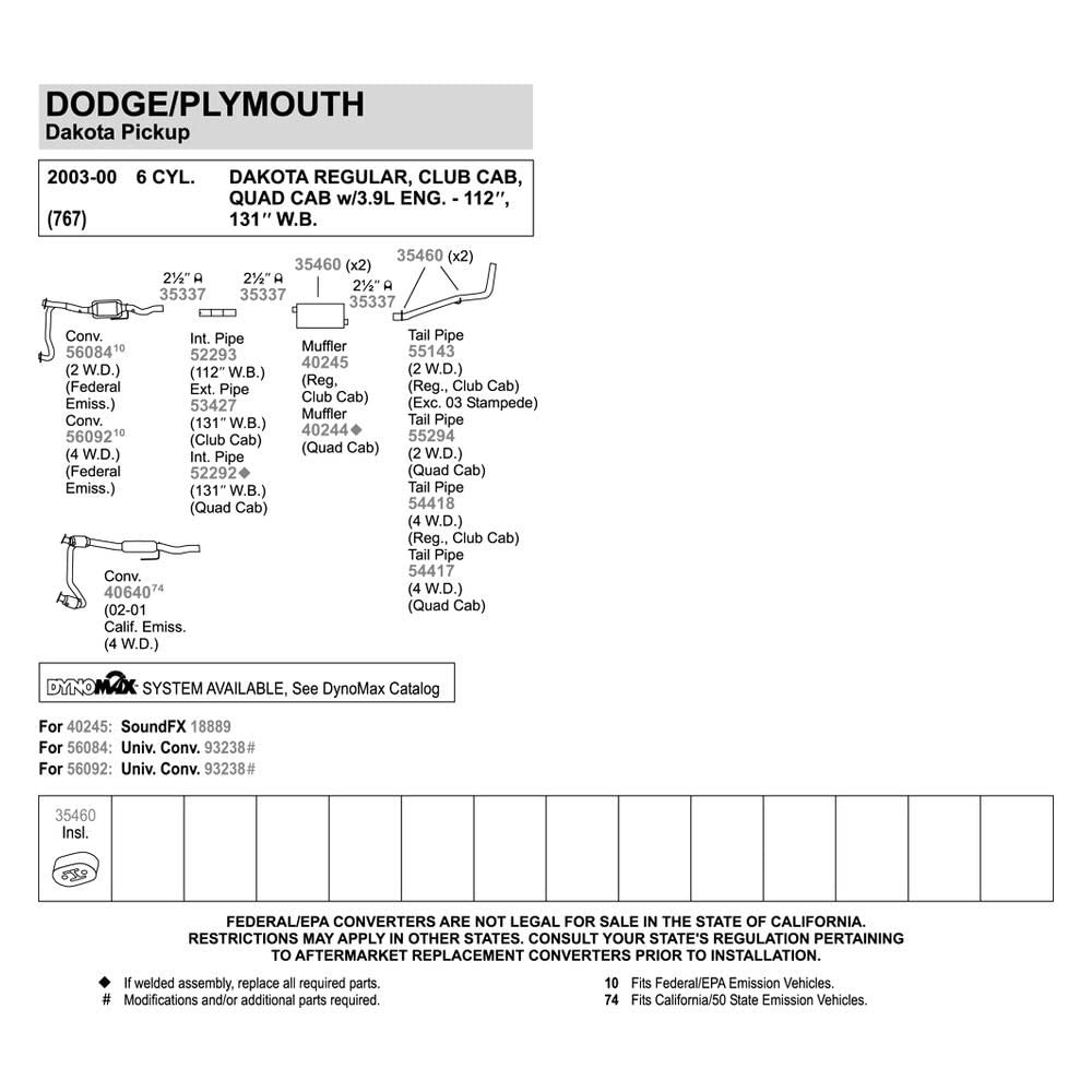 Walker 52292 Exhaust Pipe 2.5 Inlet (Id) 2.5 Outlet (Od) For Dodge Dakota