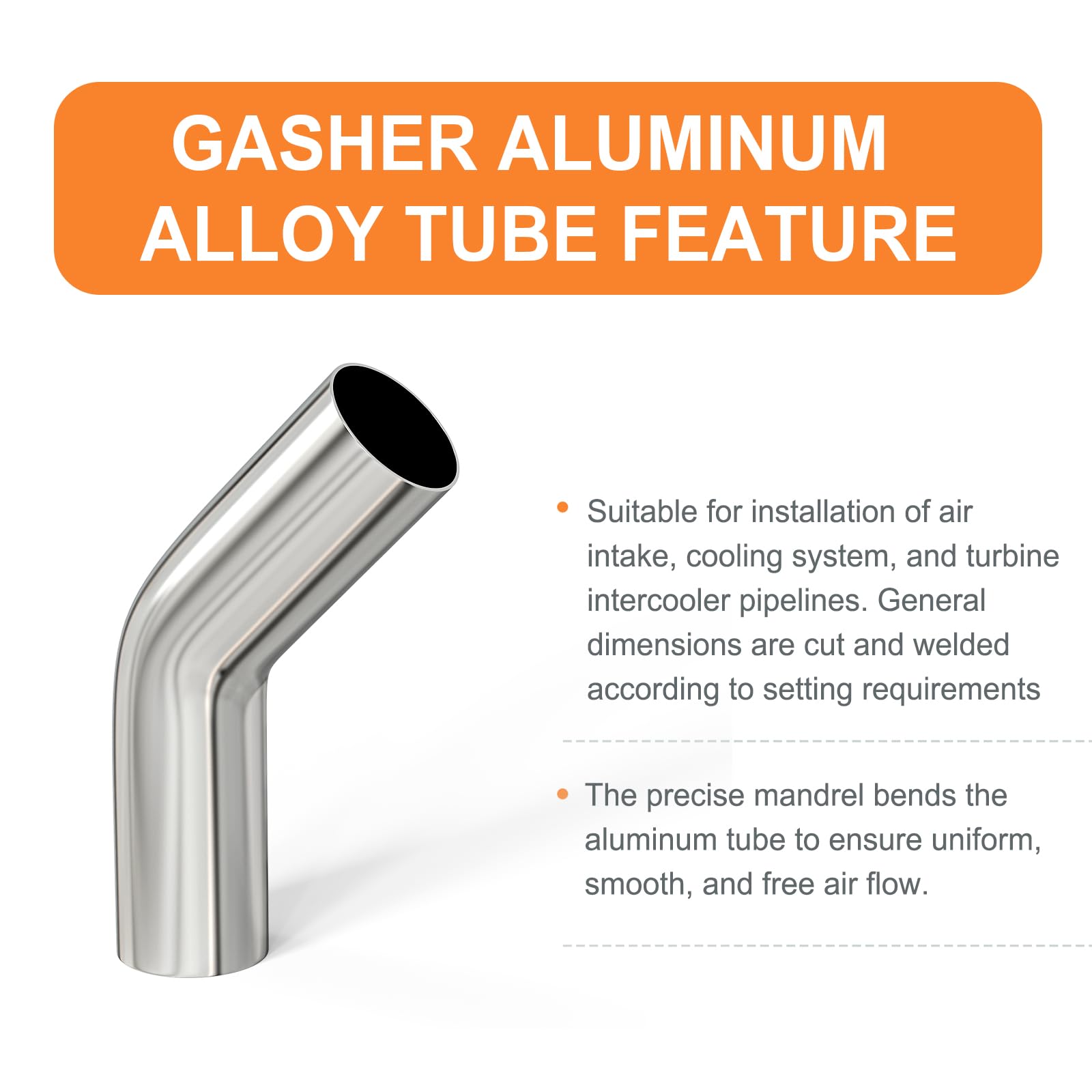 Gasher 1Pcs Intercooler Pipe Aluminum 45 Degree Elbow Alloy Tube 2''Od, Leg Length 4'' (100Mm), For Intake And Cooling Systems