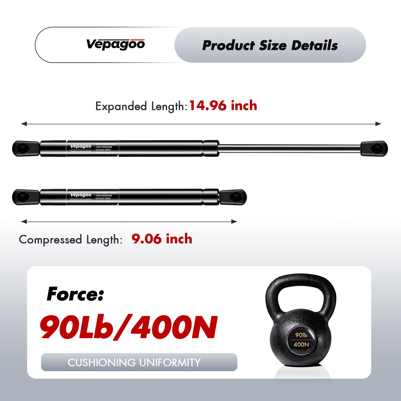Vepagoo Ml3385 15 Inch 90Lb/400N Gas Shocks Struts Lift Support For Truck Tool Box Leer Are Camper Shell Truck Topper Rear Windo