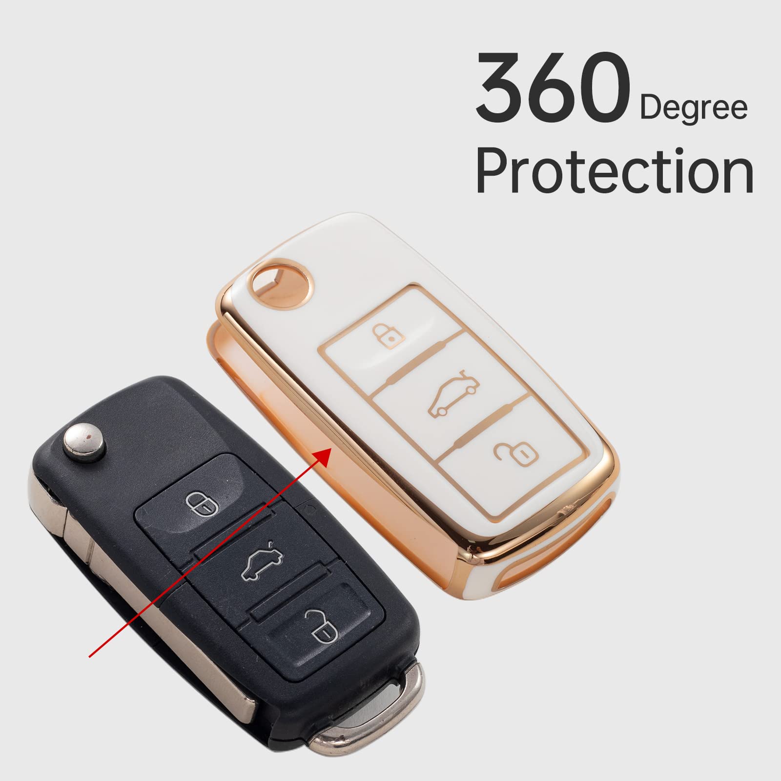 Gematay For Vw Volkswagen Key Fob Cover With Keychain Lanyard, Soft Tpu Key Fob Protector Shell Compatible With Vw Jetta Golf Po