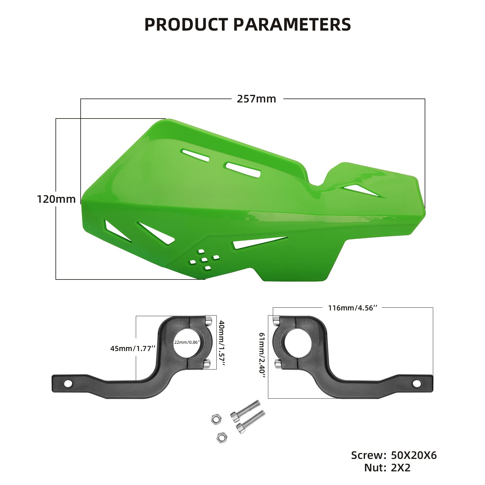 PRO CAKEN 7/8" & 1 1/8" Handle Bar Hand Guards - Nylon Bracket for Dirt Bike/ATV - Green