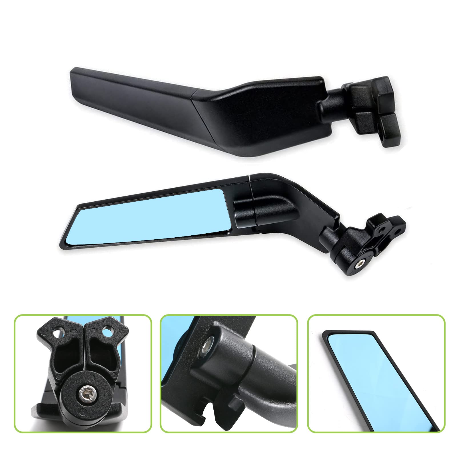 Pacewalker Motorcycle Adjustable Aluminum Rearview Mirror Wind Wing Mirror Compatible With 2018-2022 Kawasaki Ninja 400 650 Zx10