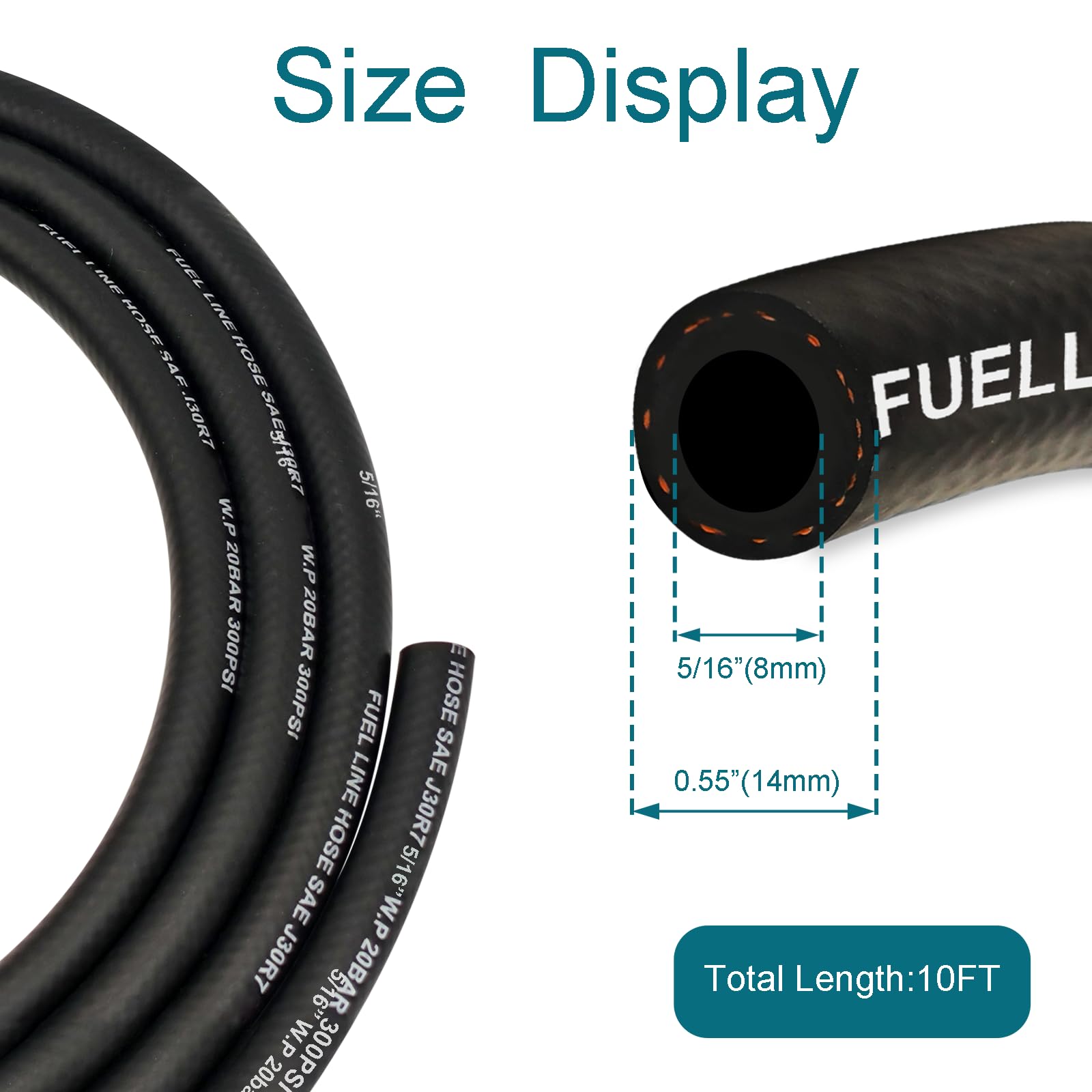 HOUSUN Fuel Line 5/16 Inch ID, Fuel Hose 10FT 300PSI High-Pressure, J30R7 Fuel Line Hose NBR for Automotive Fuel Systems Engines