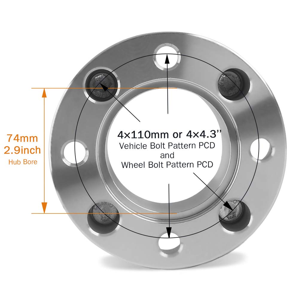 GAsupply 4x110 ATV Wheel Spacers 2 inch with 10  1.25 Studs, Wheel Spacer Adapters 74mm Hub Bore, Compatible with Honda, Suzuki,
