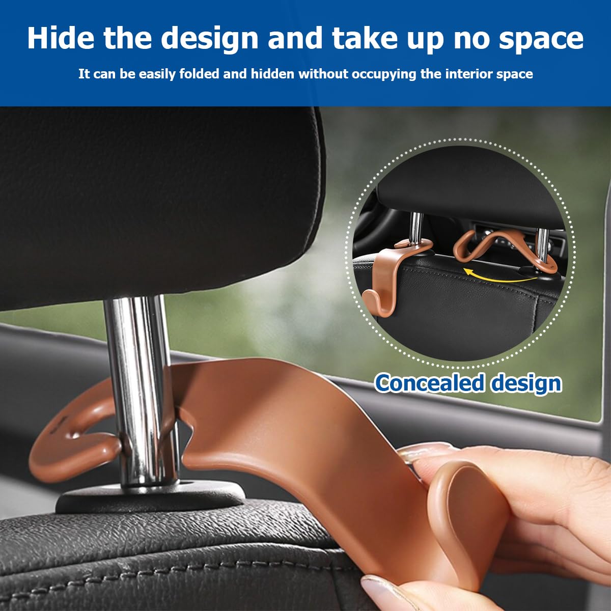 4Pcs Car Back Seat Headrest Hooks, Rear Car Seat Storage Headrest Hanger Holder Hooks Organizer, Universal Auto Interior Accesso