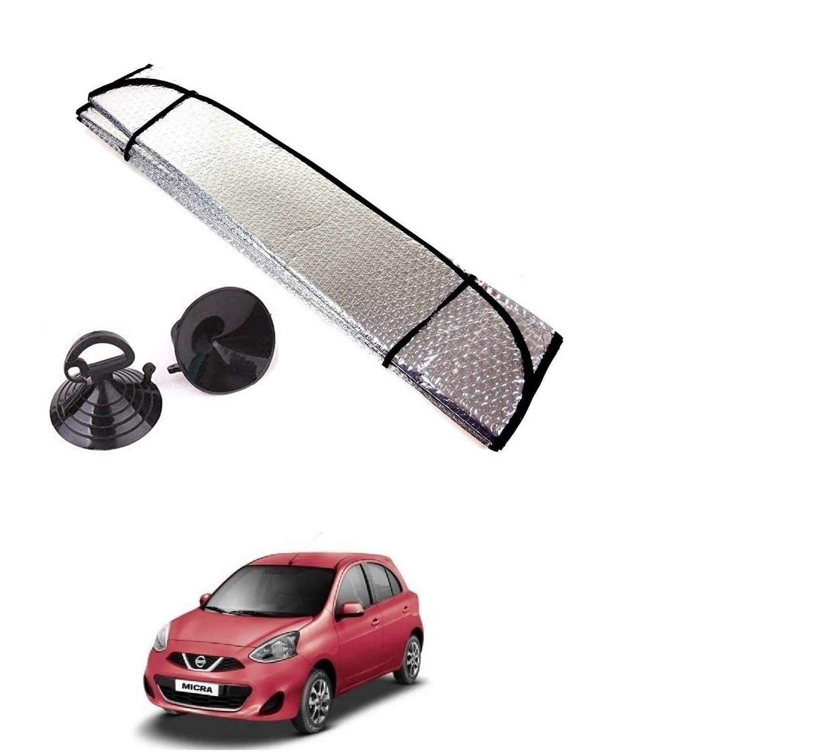 Auto Addict Car Sunshades Aluminium Foil Foldable Windshield (Front Window,Rear Window,1 pc) Sunshade for Nissan Micra