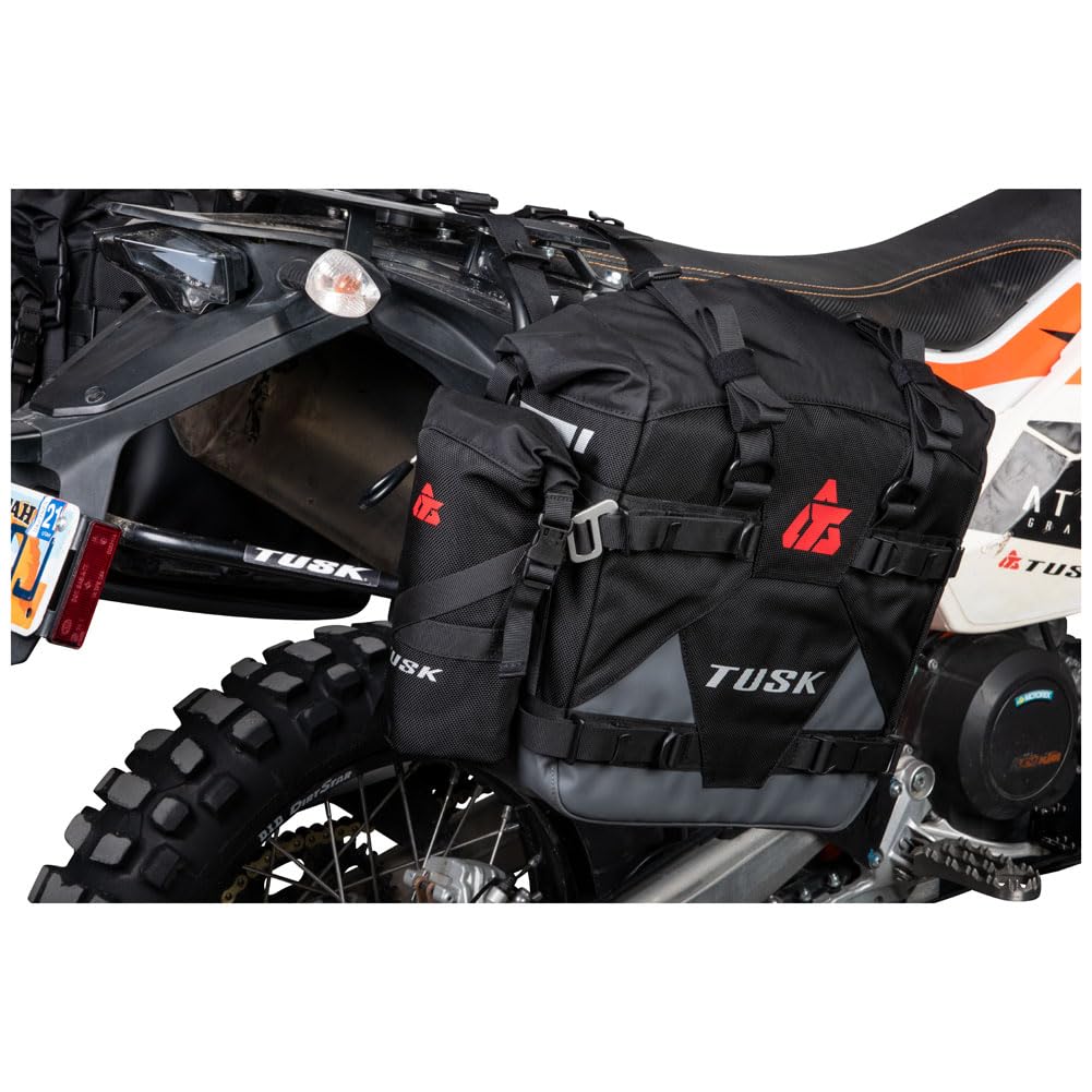 TUSK Pilot Pannier Bags - 25L Soft Saddlebags with Waterproof Liners, Black/Grey, Model 203-215-0001 for ADV & Dual Sport Motorcycles