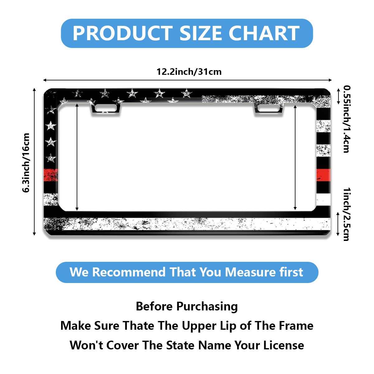 Red Line Flag Firefighters License Plate Frame Quality Metal Aluminum Car Cover Tag Holder Frames With 2 Holes And Screws 12 X 6 Inch Decoration For Us Vehicles Standard Gifts For Women Men