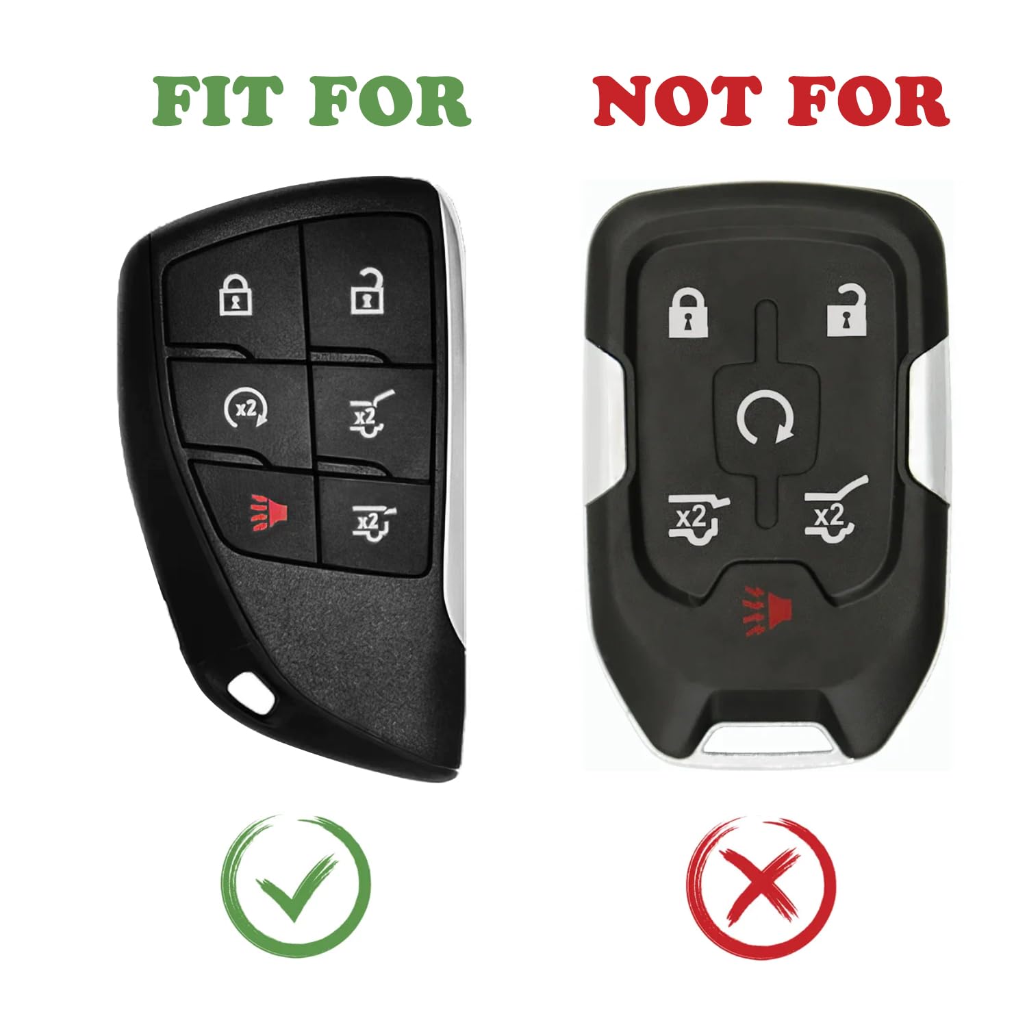 Tandrive Key Fob Cover For 2025 2024-2021 Chevy Tahoe Suburban Gmc Yukon, 6 Button, Silicone, 2-Pack, Black