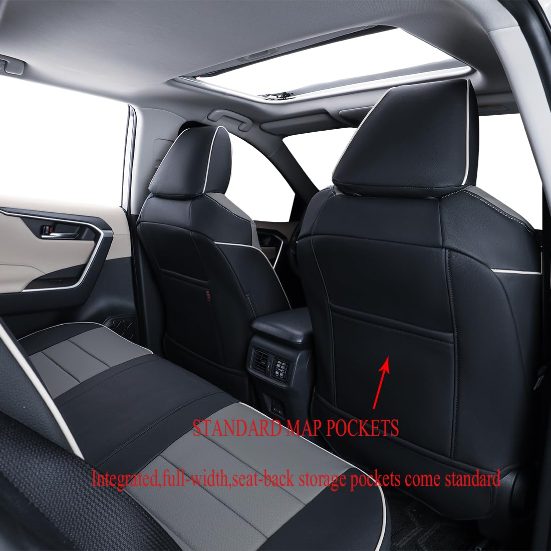 Ekr Custom Fit Rav4 Car Seat Covers For Select Toyota Rav4 Le 2013 2014 2015 2016 2017 2018 (Not For Hybrid) - Full Set, Leather (Black/Gray)