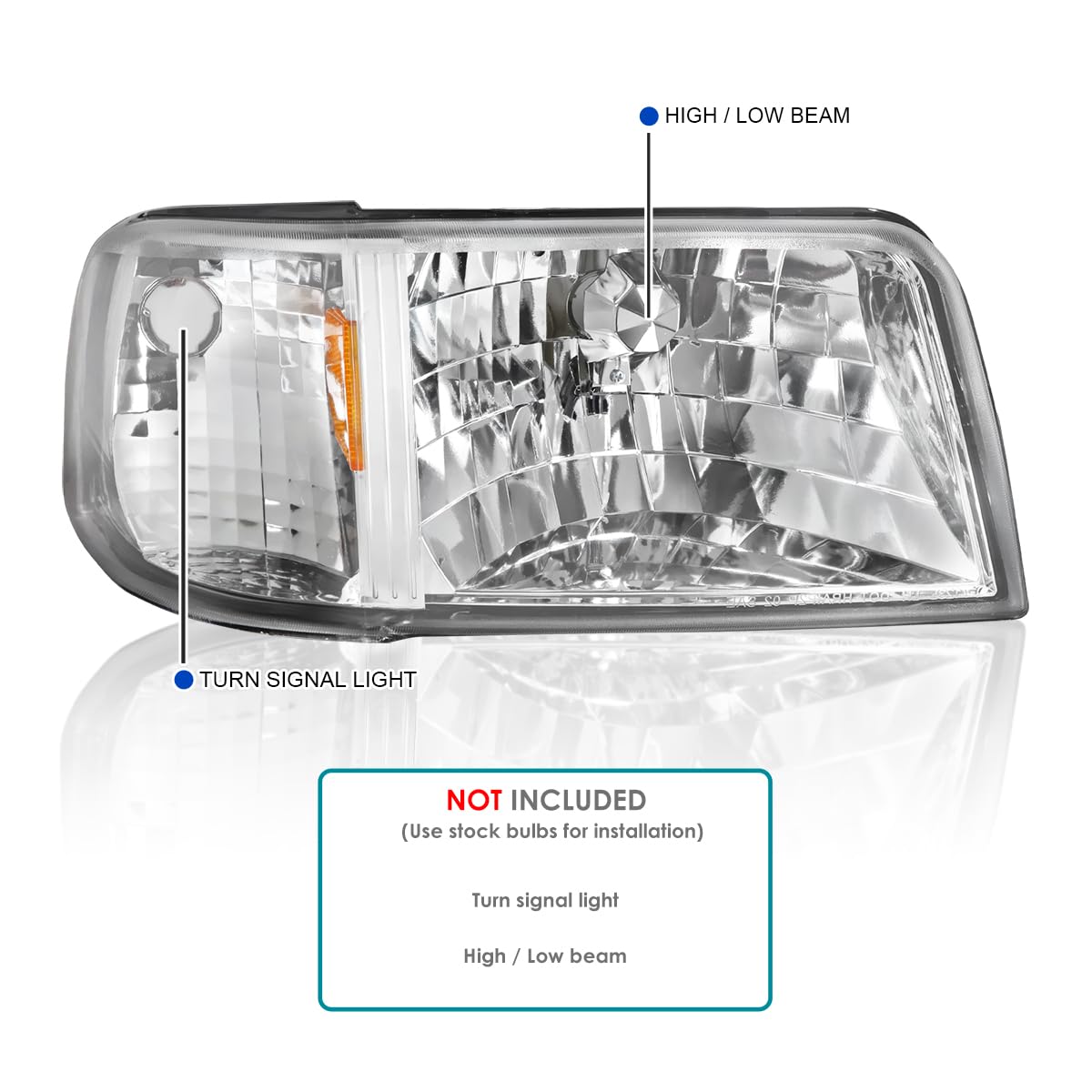 SPEC-D TUNING Headlights for 1993-1997 Ford Ranger, Chrome Housing Clear Lens, Model 2LCLH-RAN93-OZ, L+R Pair Lamp Assembly
