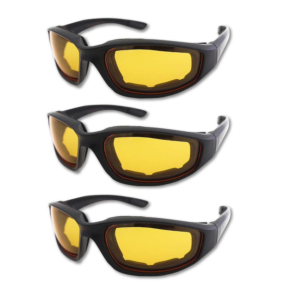 3 Pair Motorcycle Riding Glasses Padding Goggles Uv Protection Dustproof Windproofmotorcycle Sunglasses With Yellow Lens For Outdoor Sports Actives