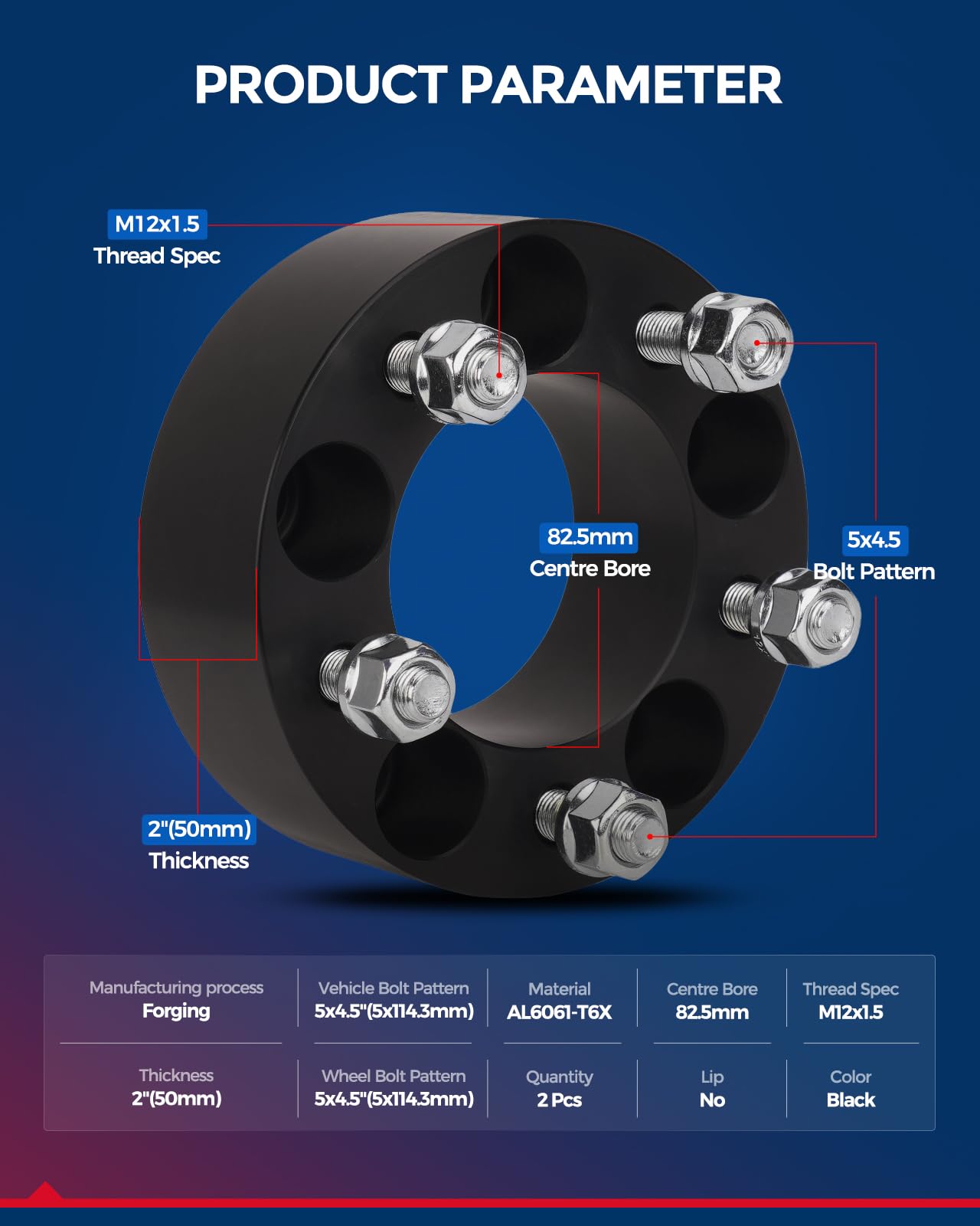 Kax 5X4.5 Wheel Spacers,2 Inch 5 Lug Centric Wheel Spacers Fit For Caliber, Avenger, Sebring With M12X1.5 Studs 82.5Mm Hub Bore,