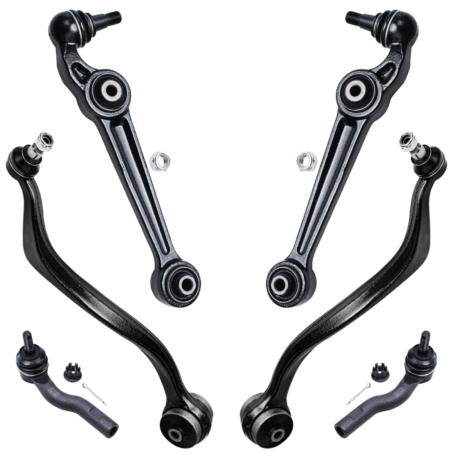 Detroit Axle - 6pc Front End Control Arms Kit for 03-08 Mazda 6, 4 Lower Control Arms w/Ball Joint 2 Outer Tie Rod Ends 2003 200