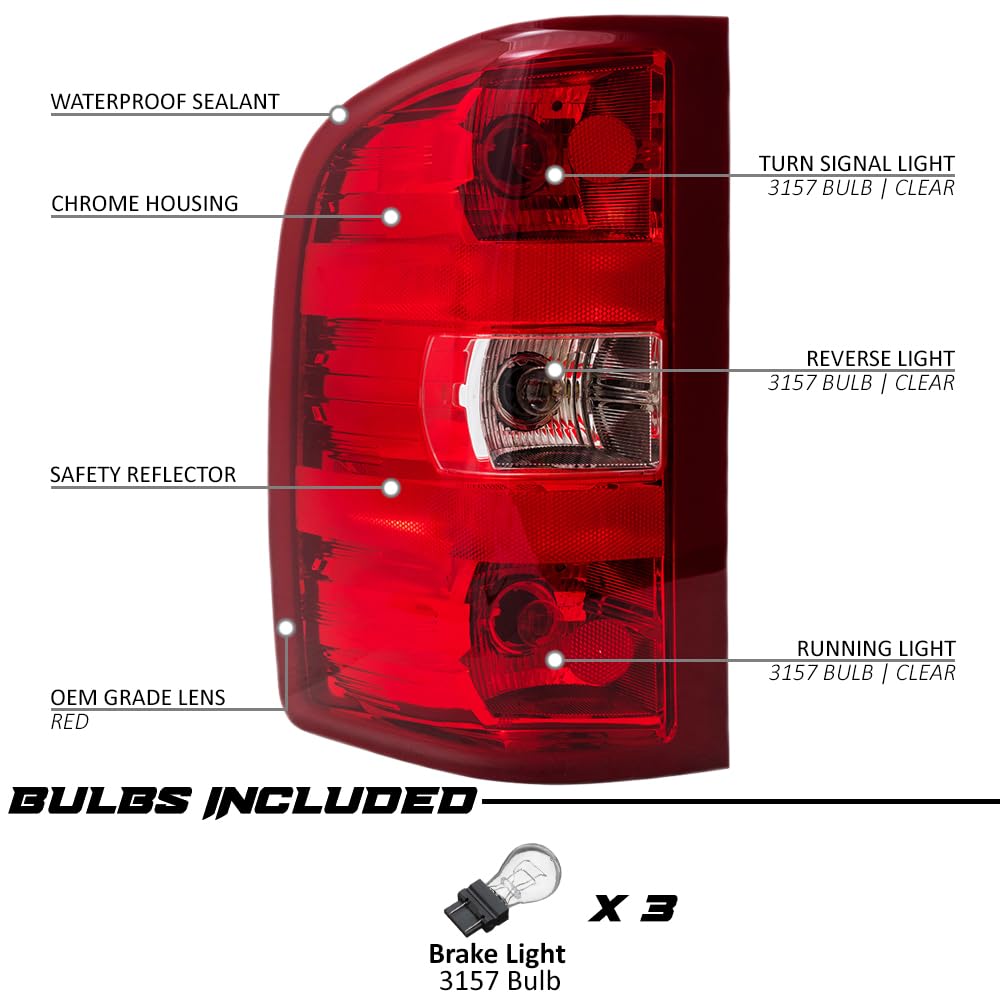 Epic Lighting Amxoe Replacement Rear Brake Tail Light Assembly Compatible With Chevy 07-14 Silverado Gmc Sierra 12-13 1500 12-14