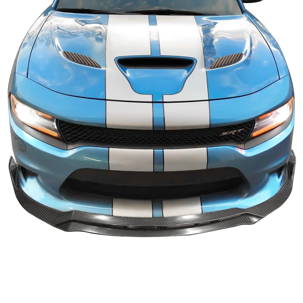 FREEMOTOR802 Front Bumper Lip Splitter for 2015-2023 Dodge Charger SRT, V3 Style, Matte Black ABS Plastic, 4PCS Air Dam Chin Spoiler