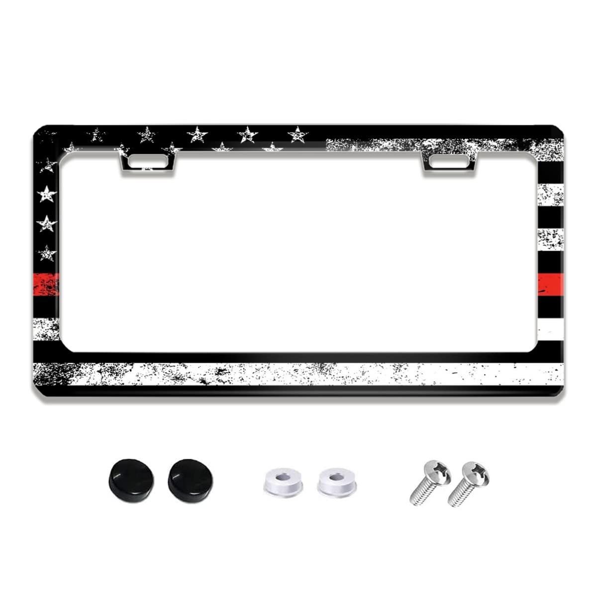 Red Line Flag Firefighters License Plate Frame Quality Metal Aluminum Car Cover Tag Holder Frames With 2 Holes And Screws 12 X 6 Inch Decoration For Us Vehicles Standard Gifts For Women Men