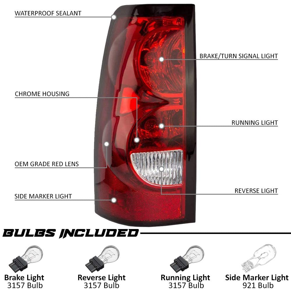 Epic Lighting Amxoe Style Replacement Rear Brake Tail Light W/Harness & Bulbs Compatible With Chevrolet 04-06 Silverado 1500 250